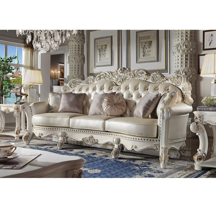 Acme Furniture Vendome Oversized Sofa W/4 Pillows in Antique Pearl Finish LV01525