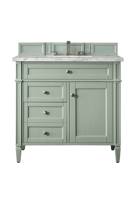 Brittany 36" Single Vanity, Sage Green w/ 3 CM Carrara Marble Top