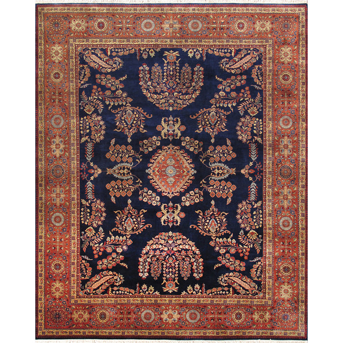 Pasargad Home Azerbaijan Collection Hand-Knotted Lamb's Wool Area Rug- 9' 1" X 11'10", Navy PS-2 NAVY 9X12
