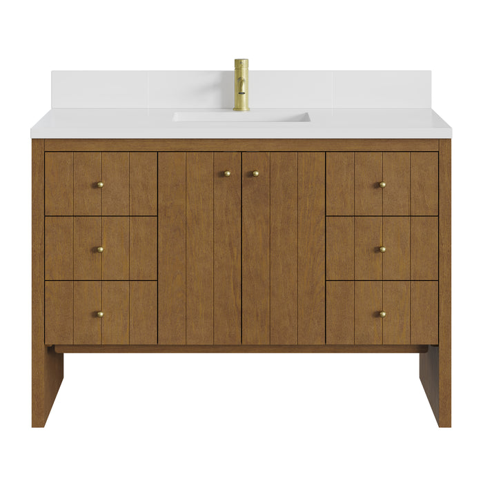 Hudson 48" Single Vanity, Light Natural Oak w/ 3 CM Victorian Silver Top