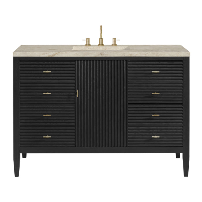 Myrrin 48" Single Vanity, Carbon Oak w/ 3 CM Eternal Jasmine Pearl Silestone Top