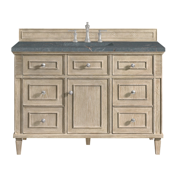Lorelai 48" Single Vanity, Mid-Century Walnut w/ Single Hole 3 CM White Zeus Silestone Top & Backsplash