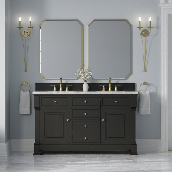 Brookfield 60" Double Vanity, Pecan w/3 CM Charcoal Soapstone Silestone Top