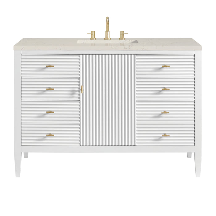 Myrrin 48" Single Vanity, Bright White, w/ 3 CM Siberian Silestone Top