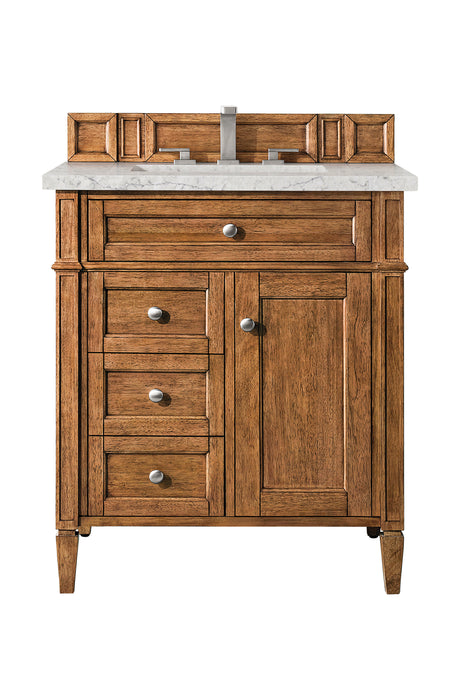 Brittany 30" Single Vanity, Saddle Brown, w/ 3 CM Eternal Jasmine Pearl Silestone Top
