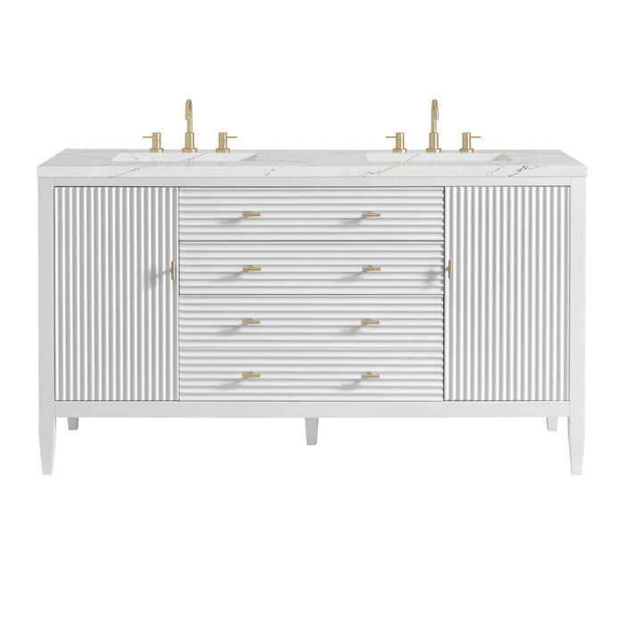 Myrrin 60" Double Vanity, Bright White w/ 3 CM Ethereal Noctis Silestone Top