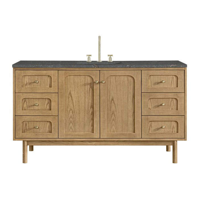 Laurent 60" Single Vanity, Light Natural Oak, w/ Single Hole 3 CM White Zeus Quartz Top & Backsplash