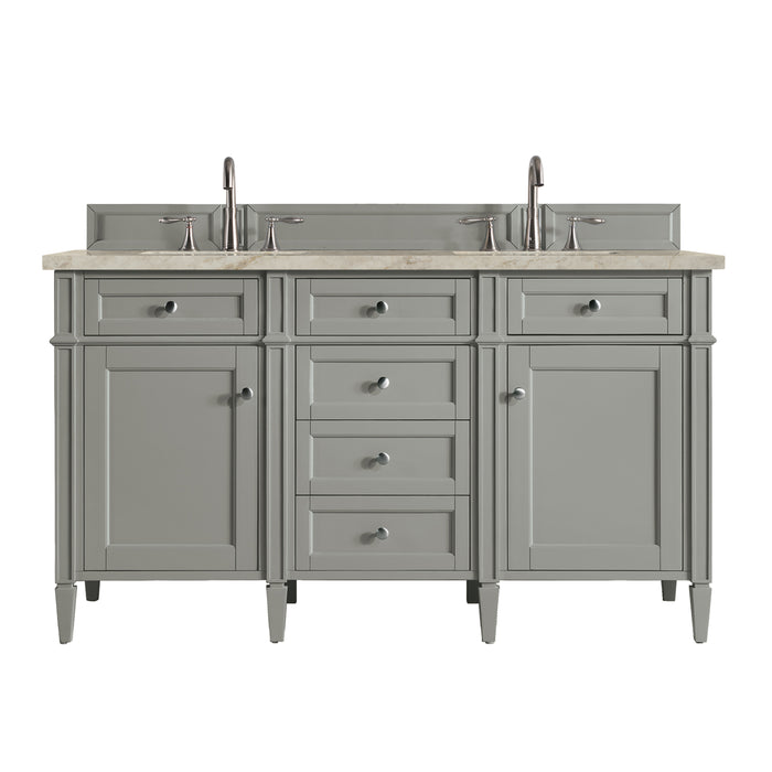 Brittany 60" Double Vanity, Urban Gray w/ 3 CM Carrara Marble Top