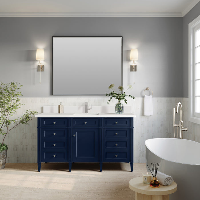 James Martin Brittany 60" Single Bathroom Vanity in Victory Blue, shown in a bathroom setting