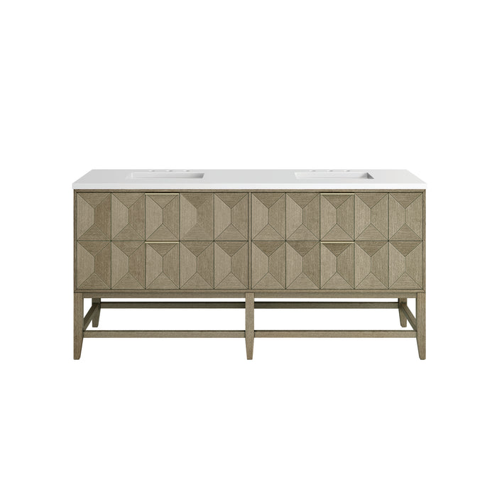 Emmeline 72" Double Vanity, Pebble Oak w/ 3 CM White Zeus Top