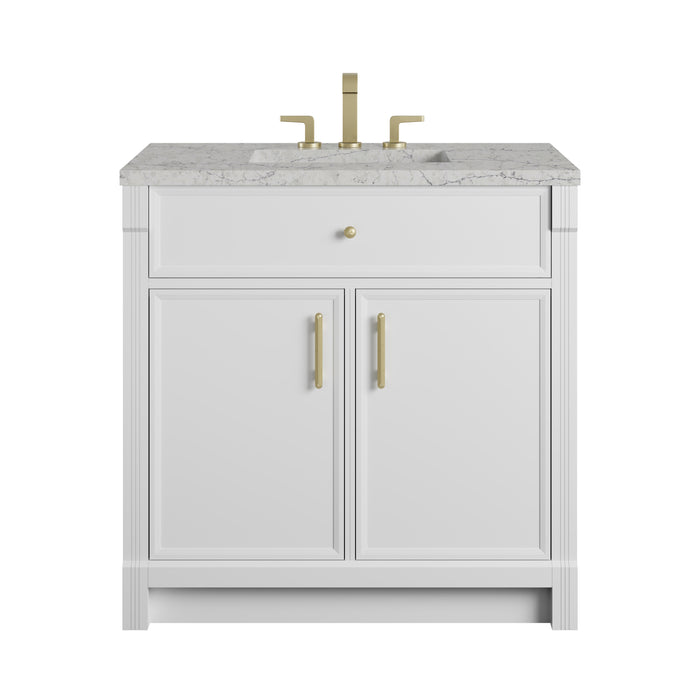 Bellshire 36" Single Vanity, Bright White w/ 3 CM Eternal Jasmine Pearl Silestone Top