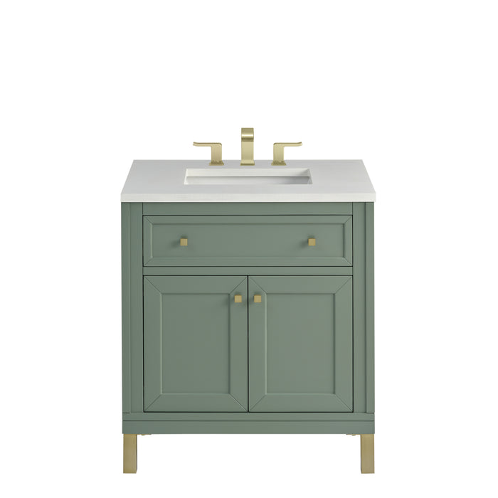 Chicago 30" Single Vanity, Smokey Celadon, w/ 3 CM White Zeus Silestone® Top