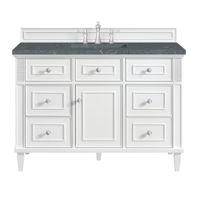 Lorelai 48" Single Vanity, Bright White w/ Single Hole 3 CM White Zeus Silestone Top & Backsplash
