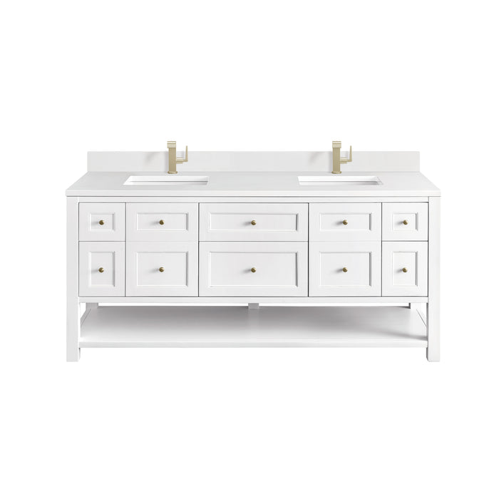 Breckenridge 72" Double Vanity, Bright White w/ Single Hole 3 CM White Zeus Top & Backsplash
