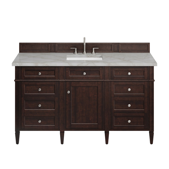 Brittany 60" Single Vanity, Burnished Mahogany, w/ 3 CM Siberian Silestone Top