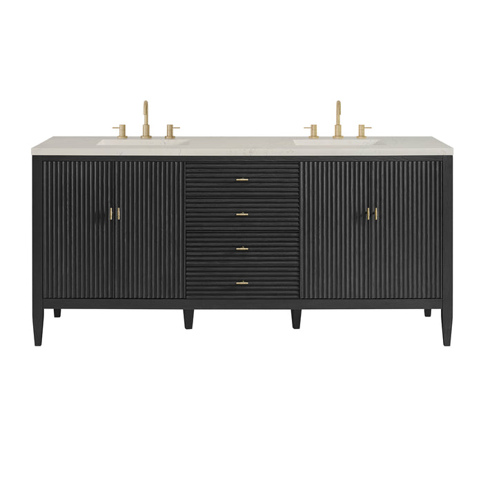 Myrrin 72" Double Vanity, Carbon Oak w/ 3 CM Charcoal Soapstone Silestone Top