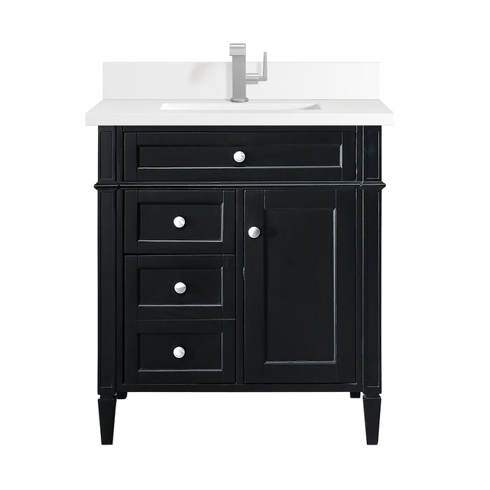 Brittany 30" Single Vanity, Black Onyx, w/ Single Hole 3 CM White Zeus Silestone Top & Backsplash