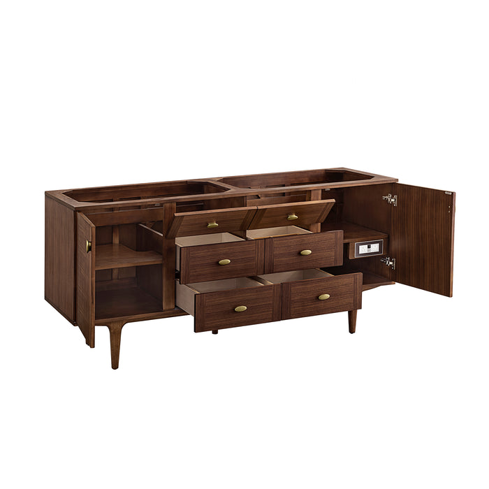 Amberly 72" Double Vanity, Mid-Century Walnut w/ 3 CM Parisien Bleu Top w/FreePower Wireless Charger