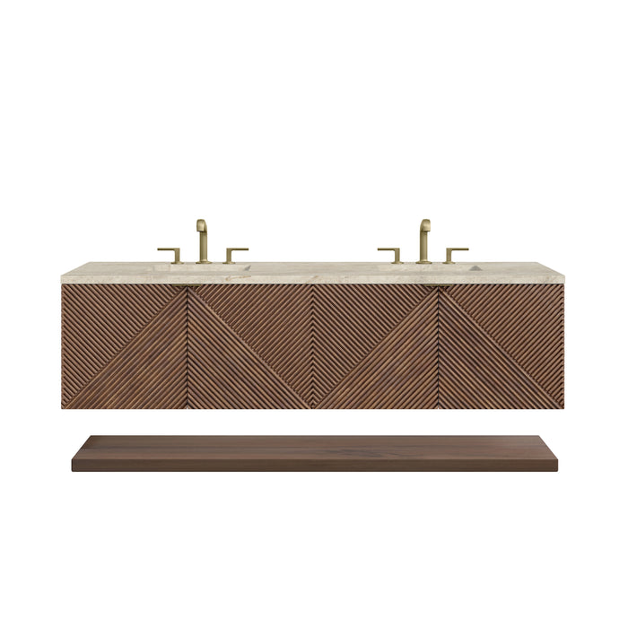 Marcello 72" Double Vanity, Chestnut, w/ 3 CM Tajnar Eclos Top