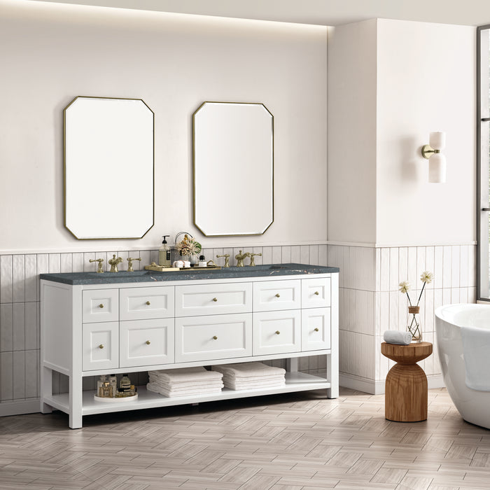 Breckenridge 72" Double Vanity, Whitewashed Oak w/ 3 CM Charcoal Soapstone Silestone Top