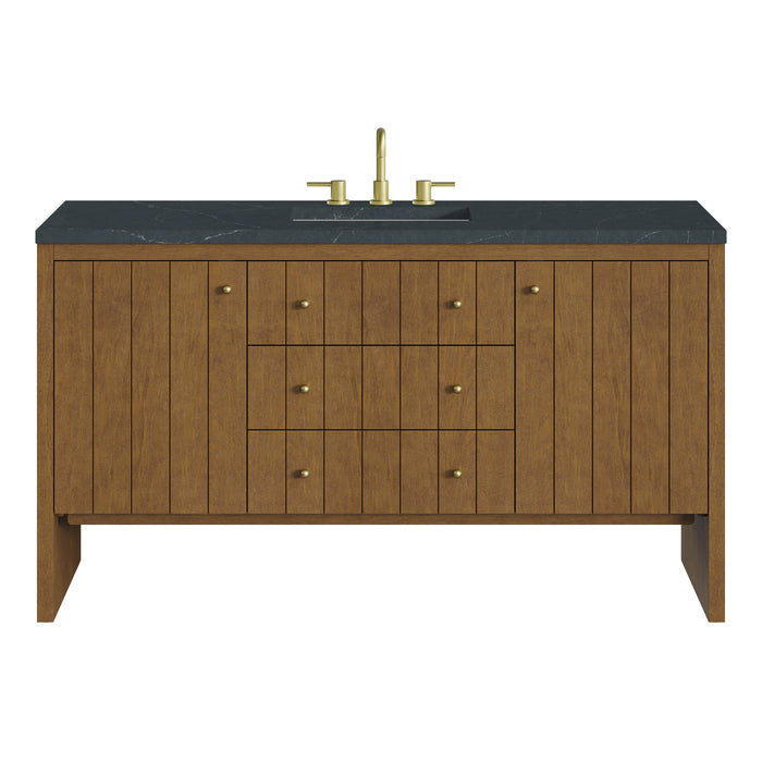 Hudson 60" Single Vanity, Honey Oak w/ 3 CM Charcoal Soapstone Silestone Top