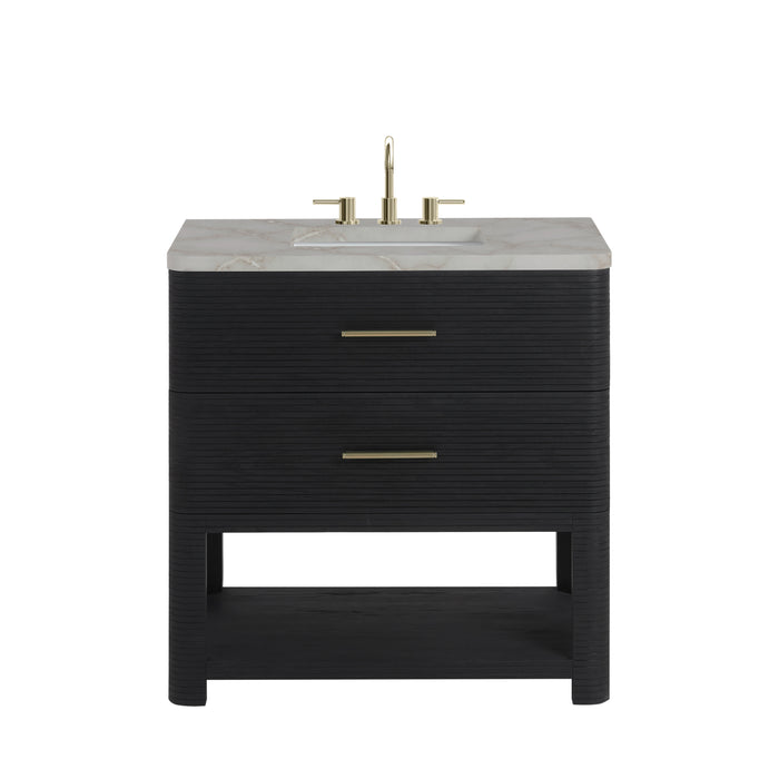 Lucian 36" Single Vanity, Carbon Oak w/ 3 CM Victorian Silver Silestone Widespread Top