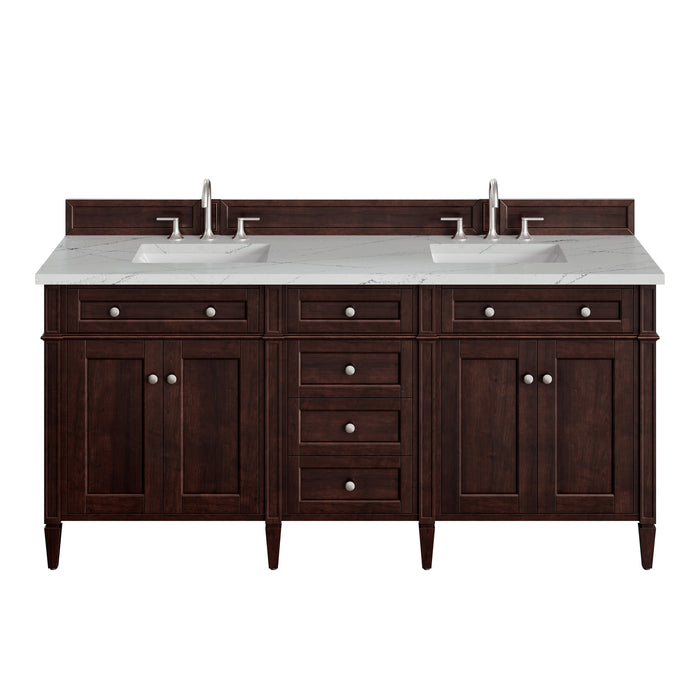 Brittany 72" Double Vanity, Burnished Mahogany w/ 3 CM Charcoal Soapstone Silestone Top