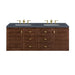 Amberly 60" Double Vanity, Mid-Century Walnut w/ 3 CM Victorian Silver Top w/FreePower Wireless Charger