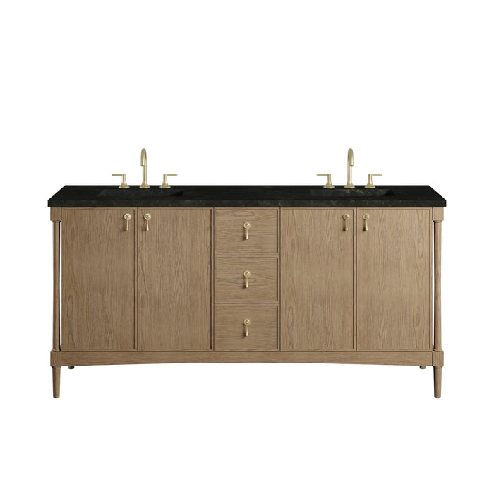 Kinnsden 72" Double Vanity, Weathered Oak w/ 3 CM Carrara Marble Top