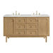 Laurent 60" Double Vanity, Honey Oak w/ 3 CM Tajnar Eclos Top w/FreePower Wireless Charger