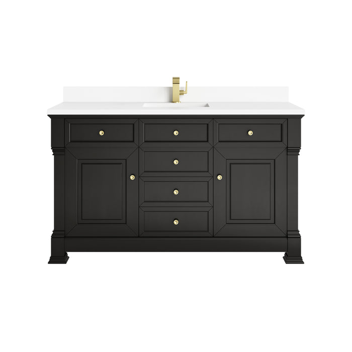 Brookfield 60" Single Vanity, Black Onyx w/ Single Hole 3 CM White Zeus Silestone Top & Backsplash
