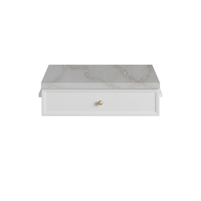 Bellshire 24" Drawer Unit, Bright White w/ 3 CM Victorian Silver Silestone Top