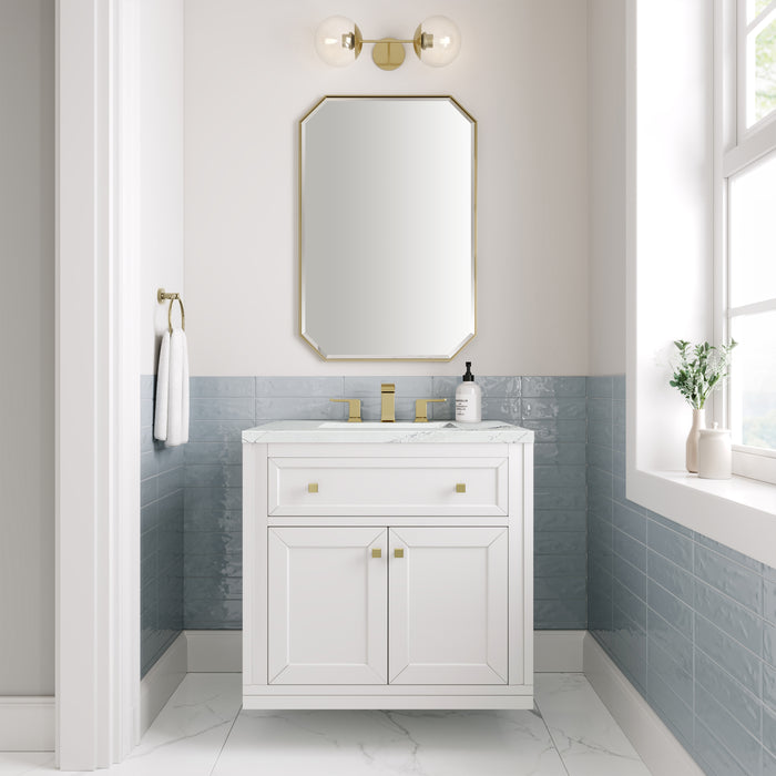 James Martin Chicago 30" Single Bathroom Vanity in Glossy White, shown in a bathroom setting