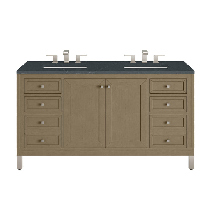Chicago 60" Double Vanity, Smokey Celadon, w/ 3 CM Ethereal Noctis Silestone® Top