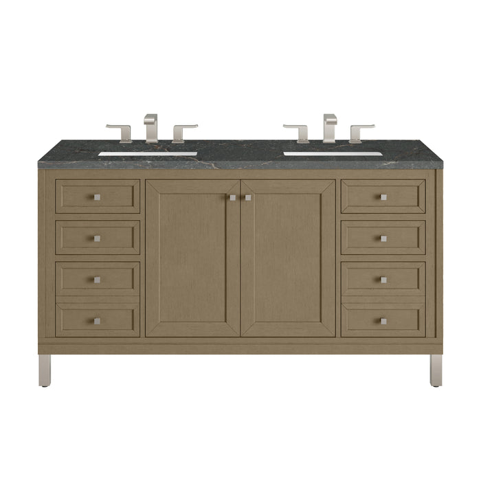 Chicago 60" Double Vanity, Smokey Celadon, w/ 3 CM Victorian Silver Silestone® Top
