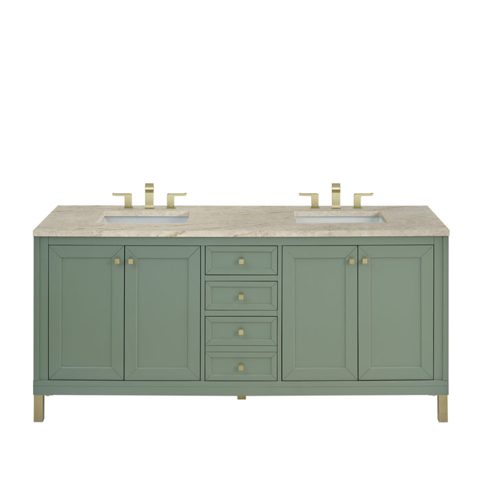 Chicago 72" Double Vanity, Smokey Celadon, w/ 3 CM Carrara Marble Top