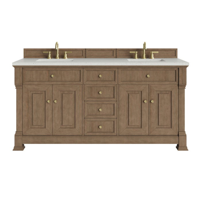 Brookfield 72" Double Vanity, Honey Oak, w/ 3 CM Siberian Silestone Top w/FreePower Wireless Charger