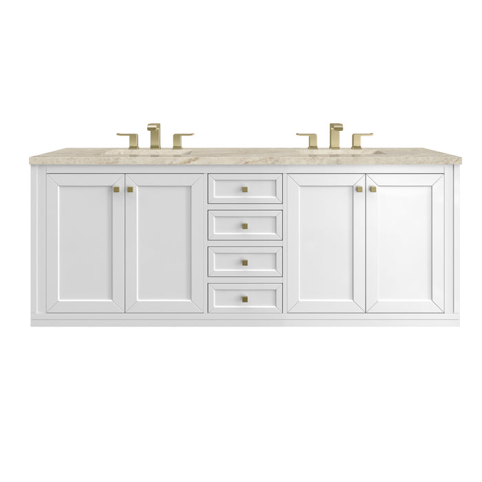 Chicago 72" Double Vanity, Walnut Whisper, w/ 3 CM Ethereal Noctis Silestone Top w/ FreePower Wireless Charger