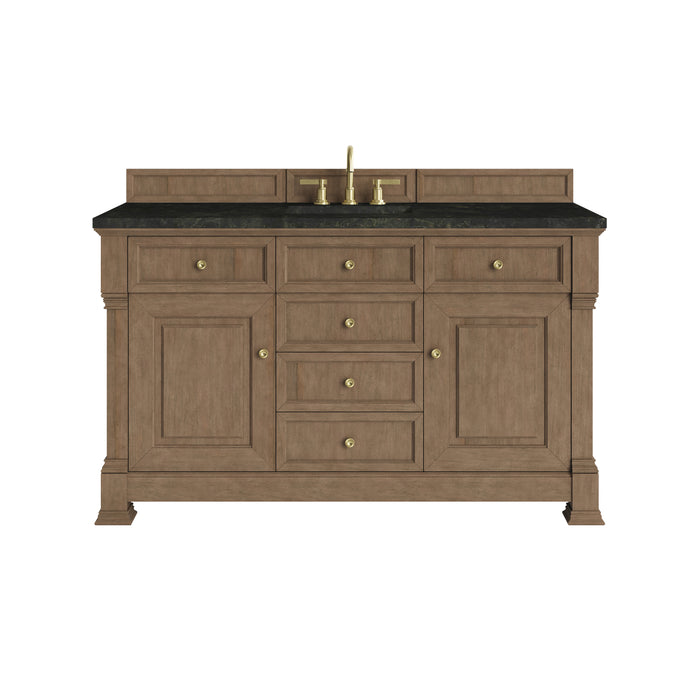 Brookfield 60" Single Vanity, Honey Oak w/ 3 CM Parisien Bleu Silestone Top w/ FreePower Wireless Charger
