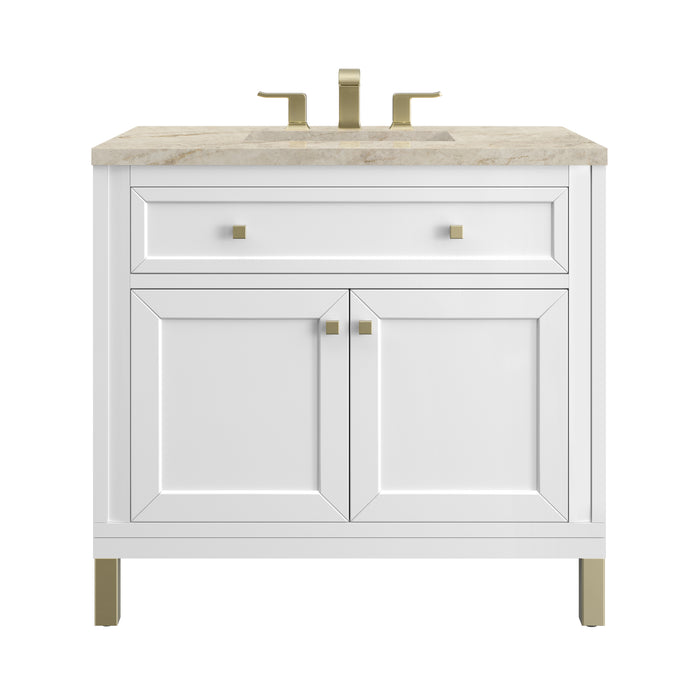 Chicago 36" Single Vanity, Glossy White, w/ 3 CM Tajnar Eclos Top