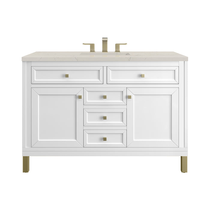 Chicago 48" Single Vanity, Glossy White, w/ 3 CM Siberian Silestone Top