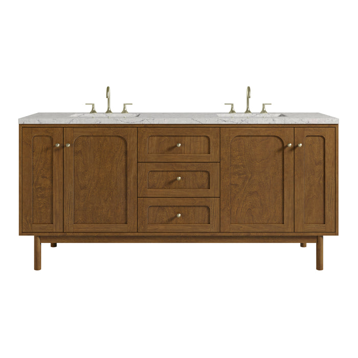 Laurent 72" Double Vanity, Honey Oak w/ 3 CM Eternal Jasmine Pearl Silestone Top