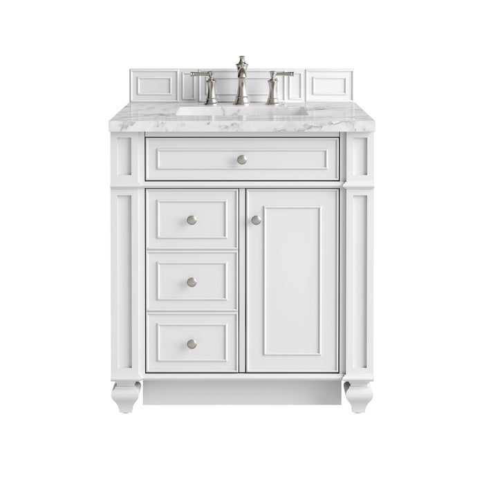 Bristol 30" Single Vanity, Bright White w/ 3 CM Carrara Marble Top