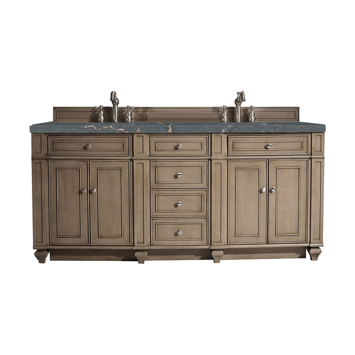 Bristol 72" Double Vanity, Whitewashed Walnut w/ 3 CM Victorian Silver Silestone Top