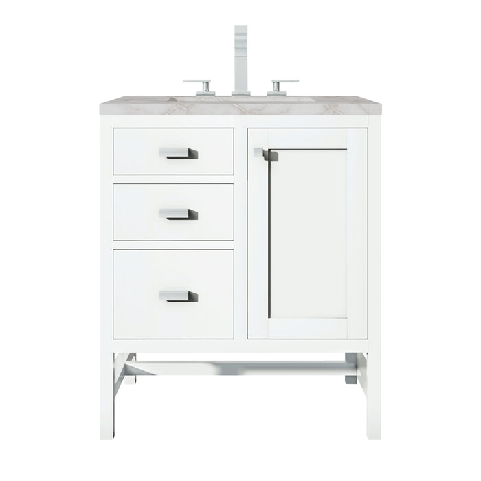 Addison 30" Single Vanity, Glossy White w/ 3 CM Victorian Silver Silestone Top