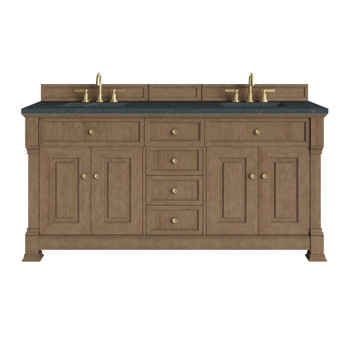 Brookfield 72" Double Vanity, Honey Oak w/ 3 CM Eternal Jasmine Pearl Silestone Top w/ FreePower Wireless Charger