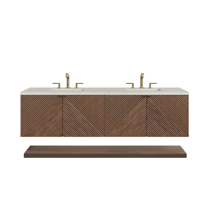Marcello 72" Double Vanity, Chestnut, w/ 3 CM Siberian Silestone Top