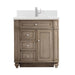 Bristol 30" Single Vanity, Whitewashed Walnut w/ Single Hole 3 CM White Zeus Silestone Top & Backsplash
