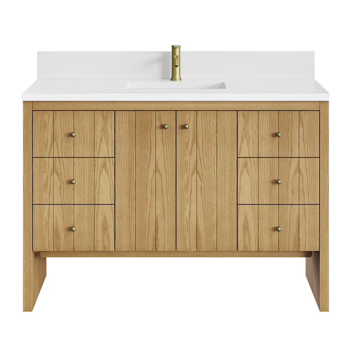 Hudson 48" Single Vanity, Honey Oak w/ 3 CM Eternal Jasmine Pearl Silestone Top w/FreePower Wireless Charger