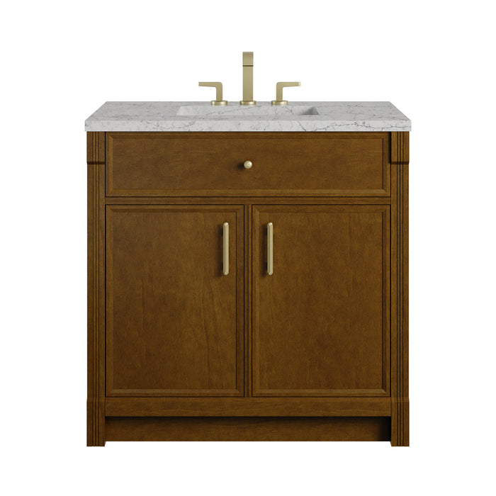 Bellshire 36" Single Vanity, Honey Oak w/ 3 CM Eternal Jasmine Pearl Silestone Top